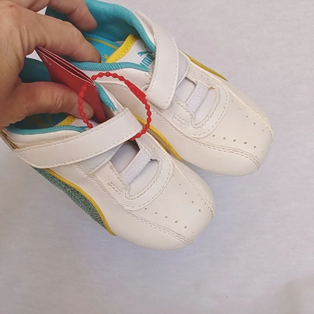 Puma‎ Tallula Glamm V Ki Sneakers White Blue Curacao Aurora Sparkle Kids 9 New